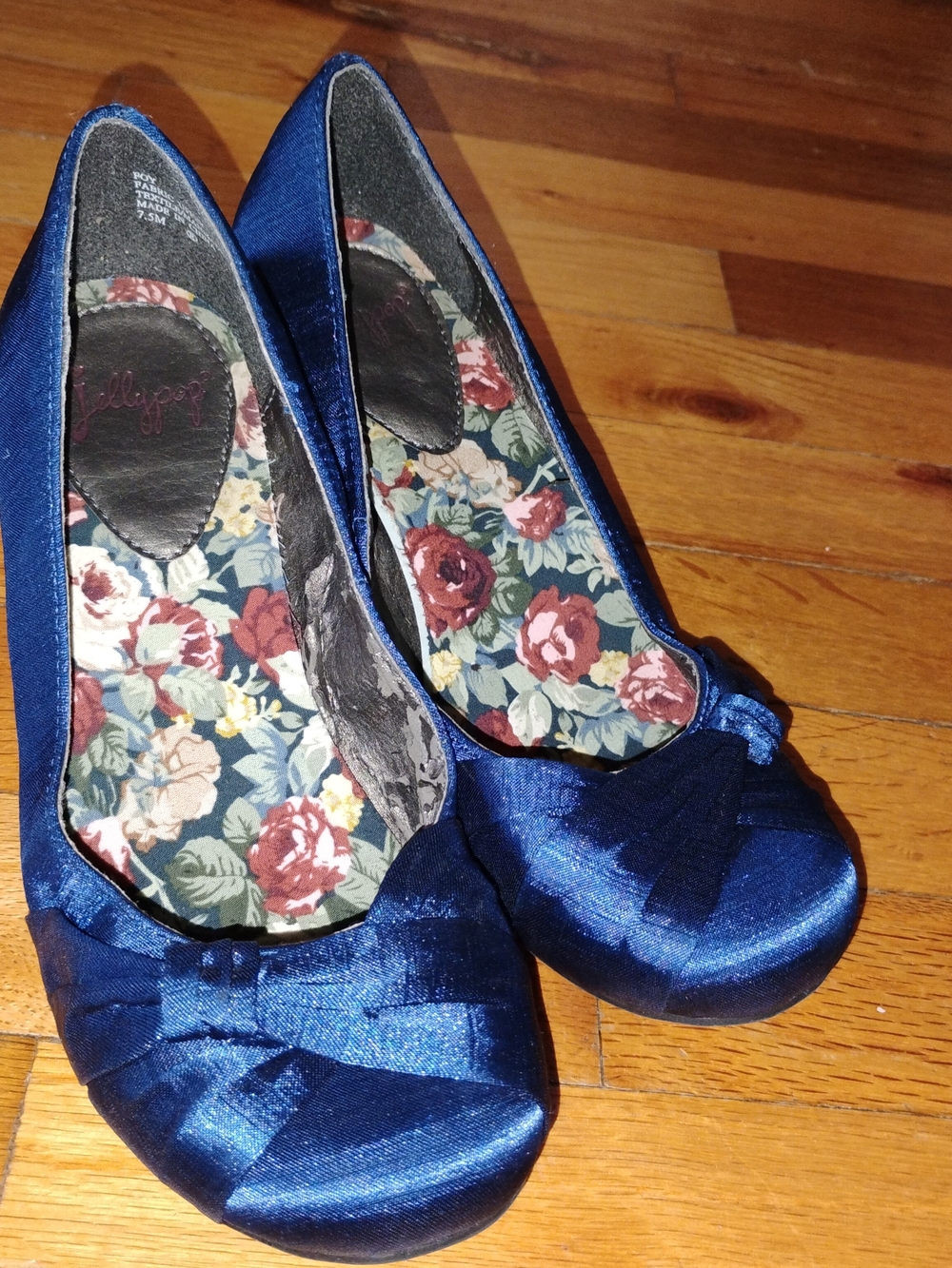 Jellypop Women's Navy Satin Ballet Style Low Heel Pumps